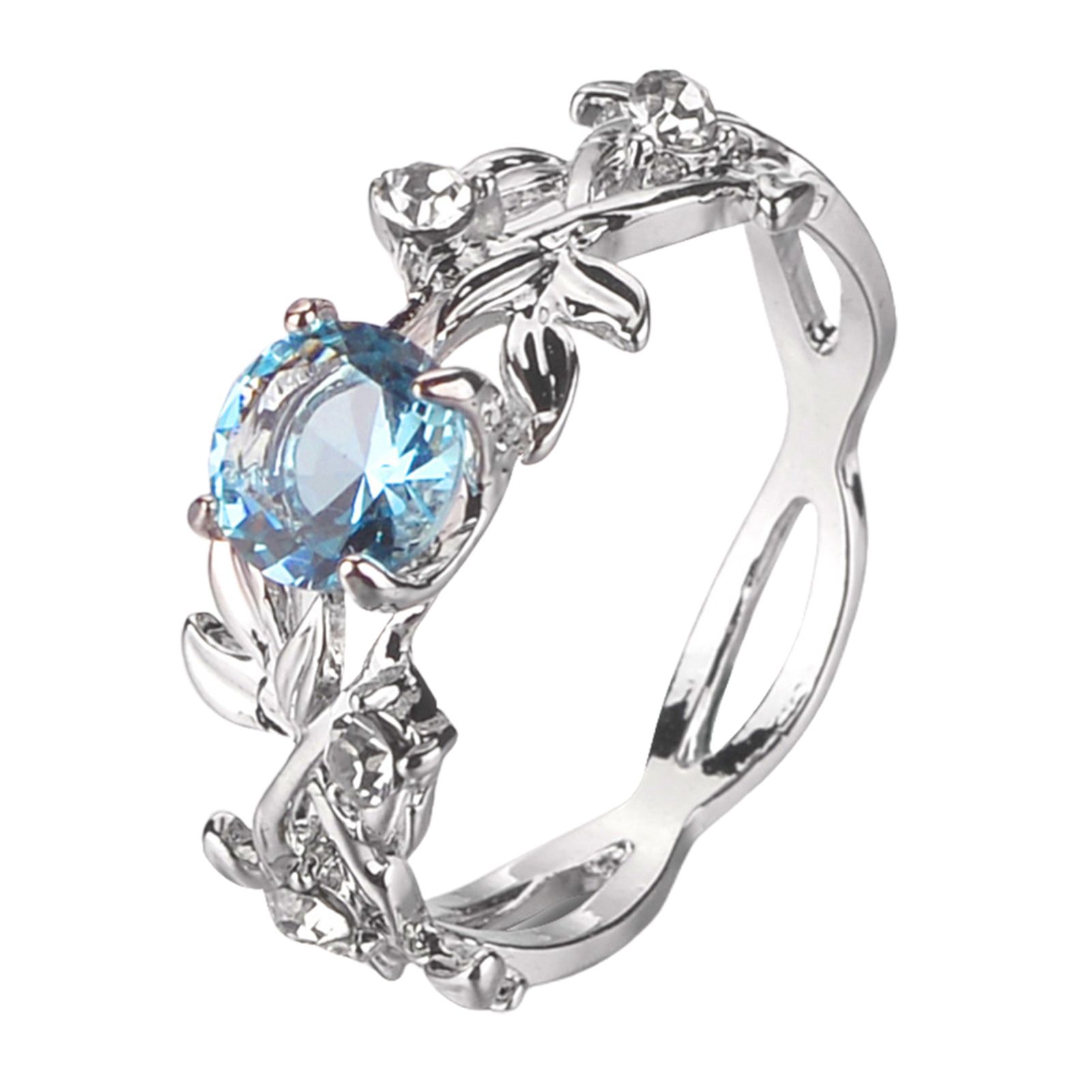 Women Ring Leaves Rhinestones Jewelry Elegant Bright Luster Ring for Daily Wear