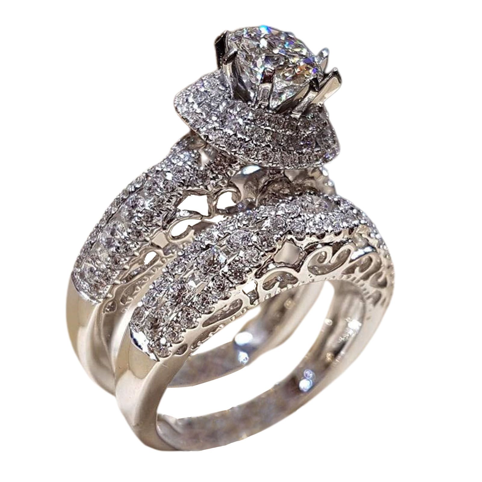 1 Pair Couple Rings Shiny Cubic Zirconia Jewelry Electroplated Exquisite Rings for Wedding