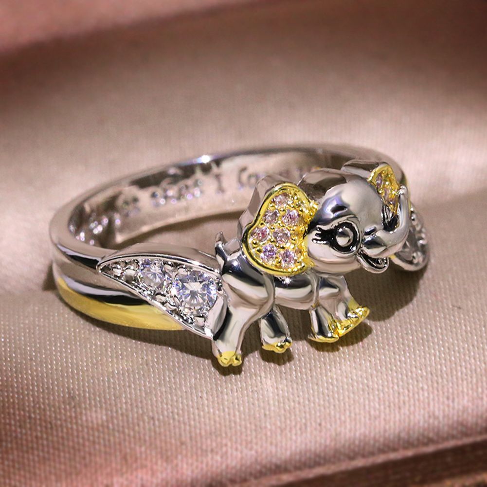 Never Forget I Love You Women Rhinestone Inlaid Elephant Band Ring Jewelry Gift