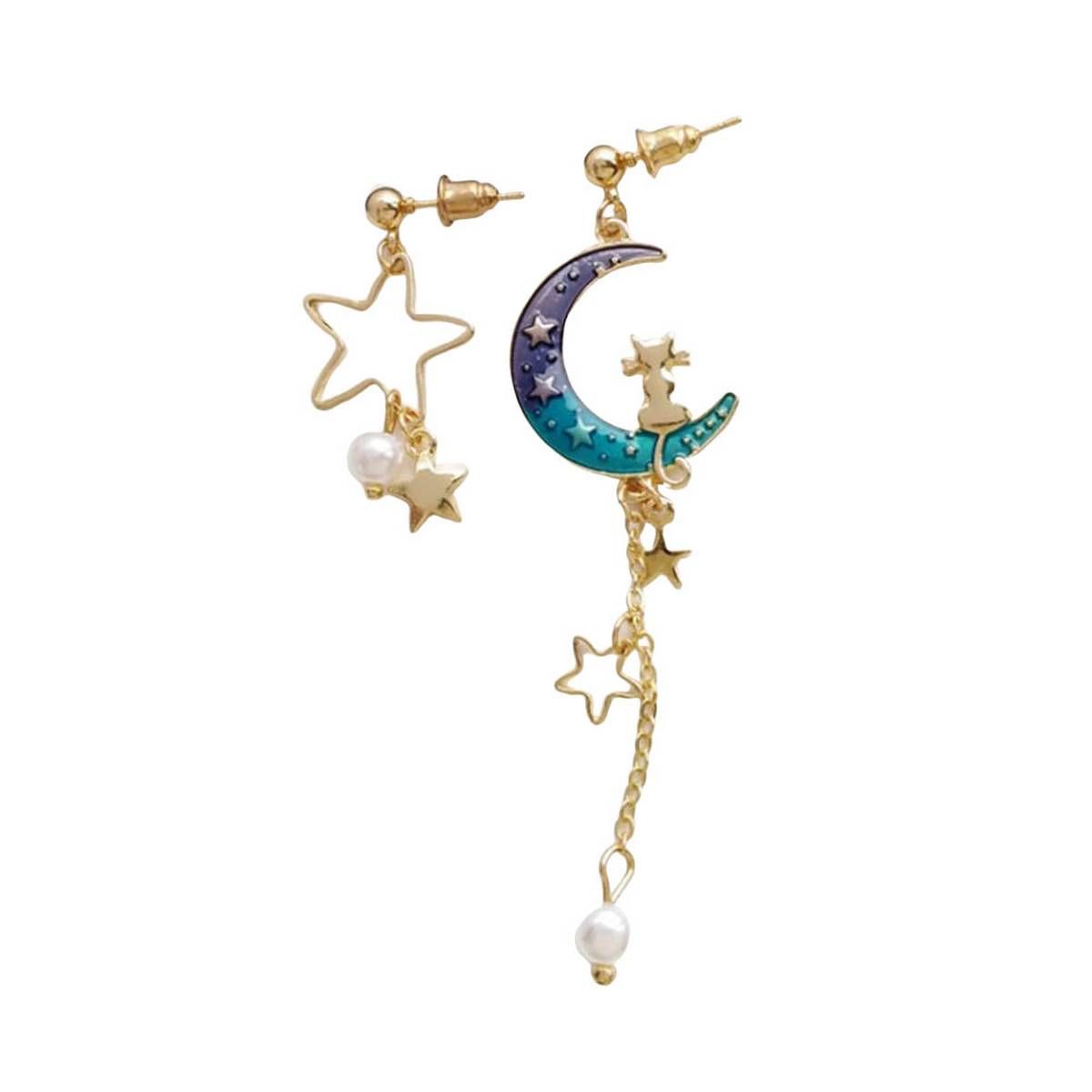 2021 Korean Style Irregular Stud Earrings Moon and Star Pendants Sweet Fairy Stud Earrings For Female