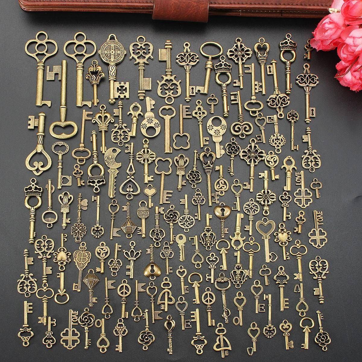 125Pcs Vintage Bronze Key For Pendant Necklace Bracelet DIY Handmade Accessories Decoration