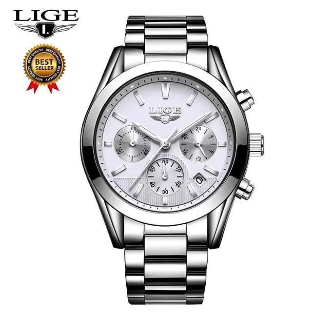LIGE 9872 Luxury Fashion Business Quartz Waterproof Full steel Sport Watch