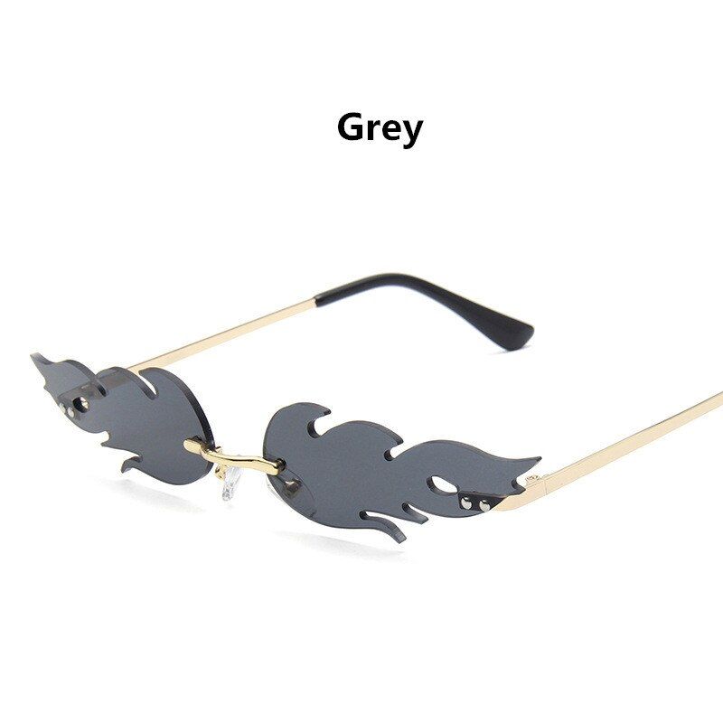 GreyNew Fashion Fire Flame Sunglasses Women Men Brand Designer Rimless Wave Eyewear Luxury Trending Mirror Narrow Sun glasses UV400