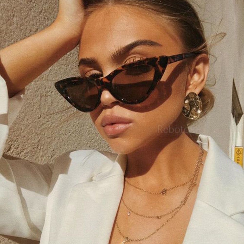 C4LeopardCOOYOUNG Cute Retro Cat Eye Sunglasses Women Small Black White Triangle Vintage Cheap Ladies Sun Glasses Red Female UV400