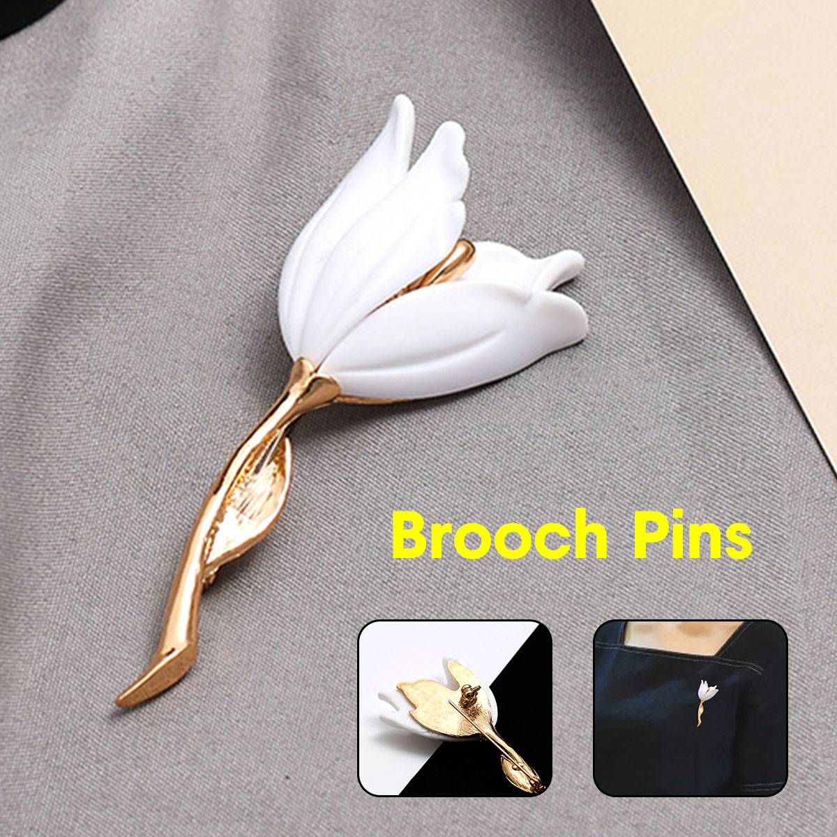 Useful Large Vintage Style Alloy White Gold Petals Flower Brooch Pin Tulip Snowdrop NEW