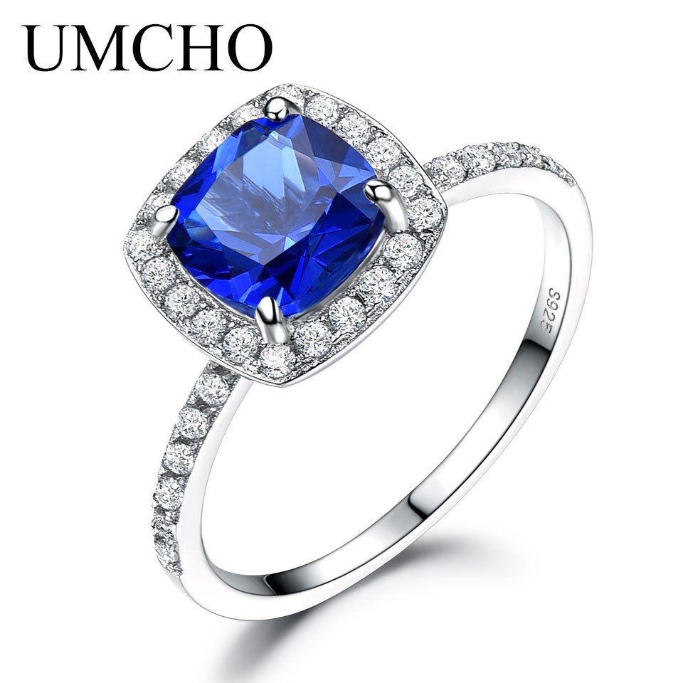 UMCHO Romantic Created Sky Blue Topaz 925 Sterling Silver Rings Wedding Bands Charm Rings For Women Engagement Gift Fine Jewelry
