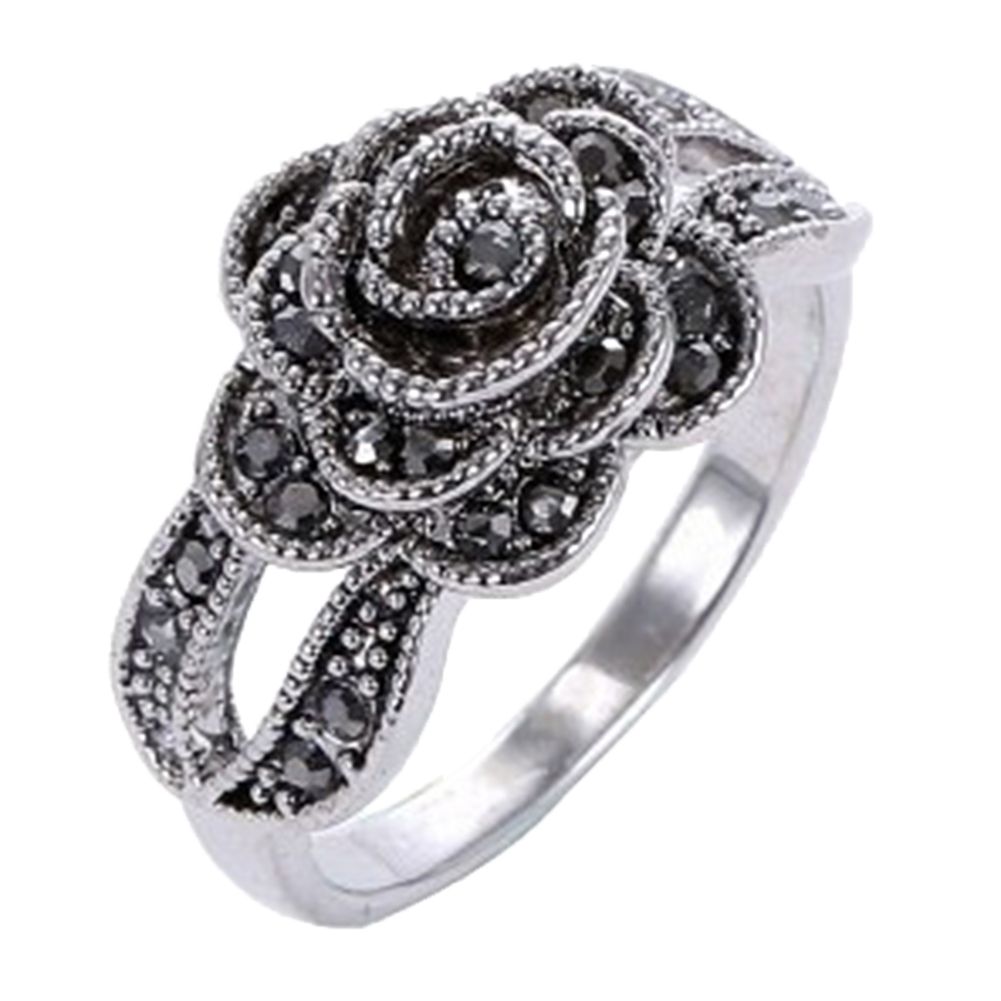 Engagement Wedding Women Vintage Rose Flower Shiny Rhinestone Inlaid Finger Ring