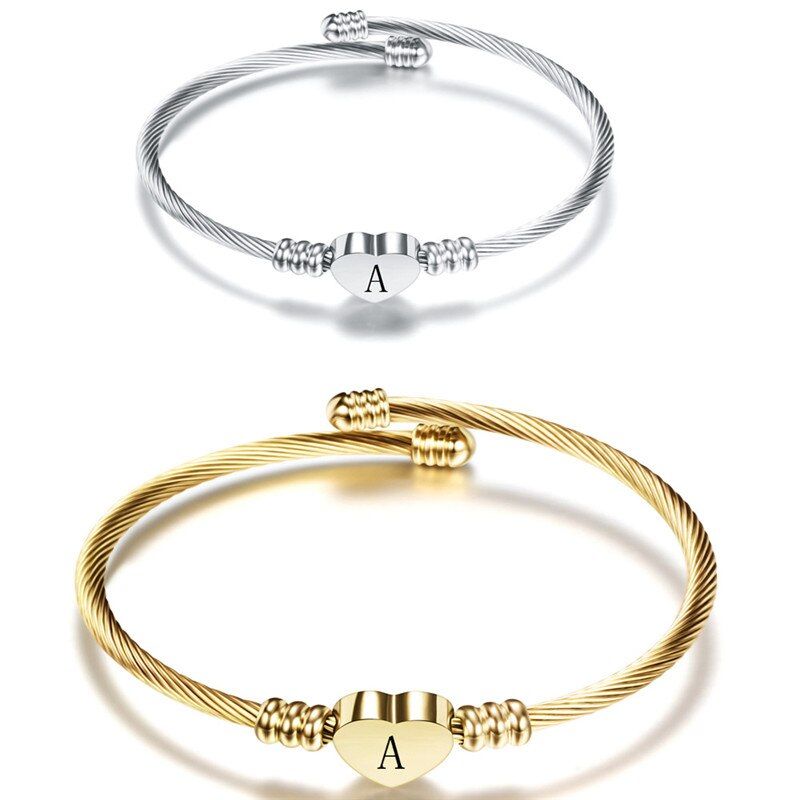 Silvery Heart Letter Bracelets For Women Stainless Steel Bracelet Female Brand Jewelry Bracelet Golden Open Bracelets Men Gifts
