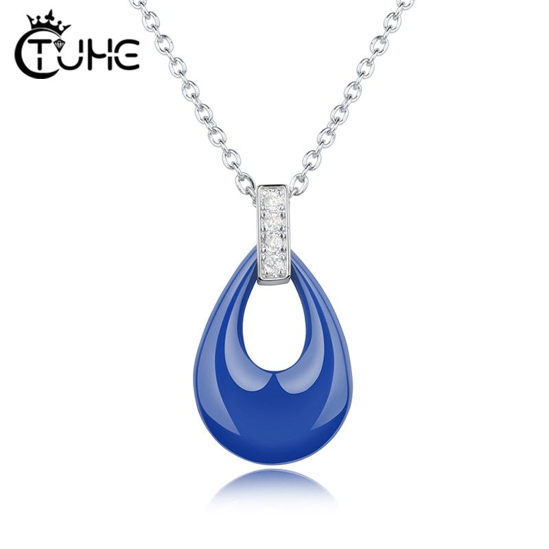 Fashion Blue Pink Water Drop Necklaces For Women Girl Party Jewelry Fashion Water Drop Dancing Crystal Stone Necklace Wholesale