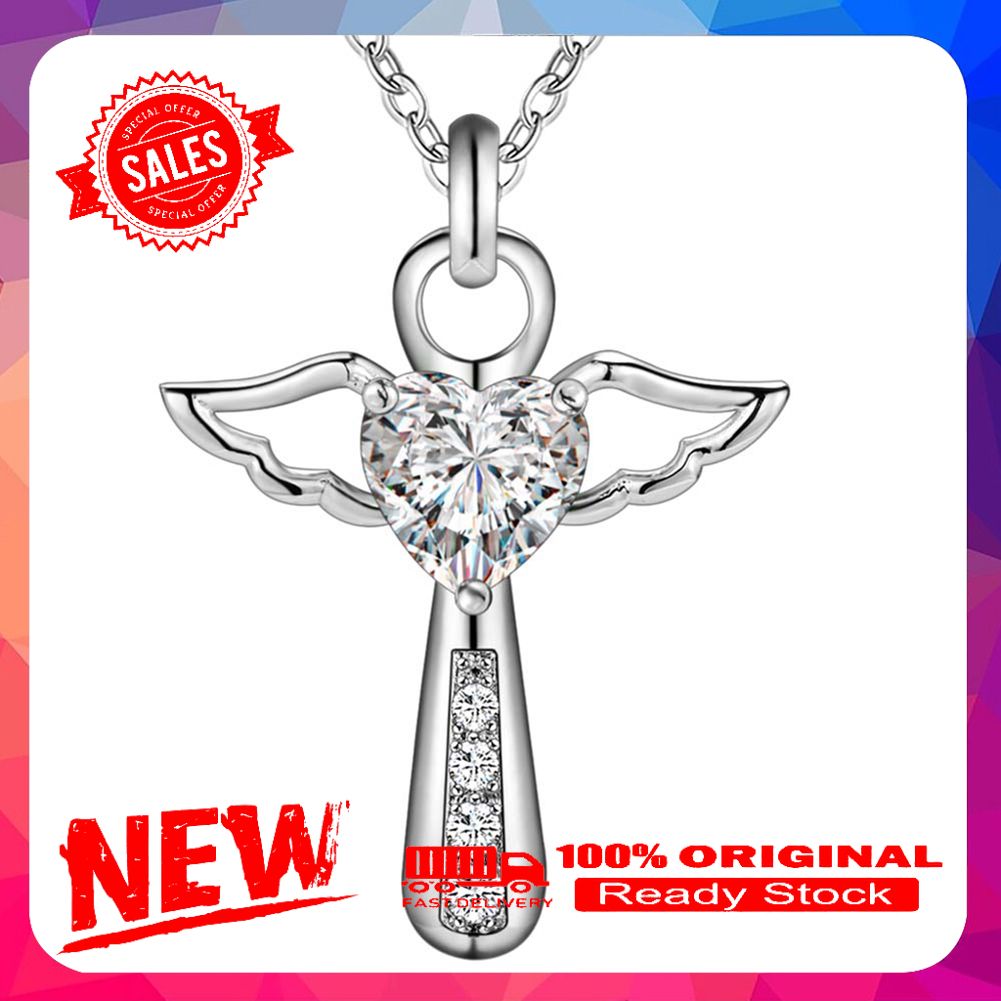 Jesus Cross Love Angel Heart Wing Silver Plated Pendant Necklace Women Girl Gift