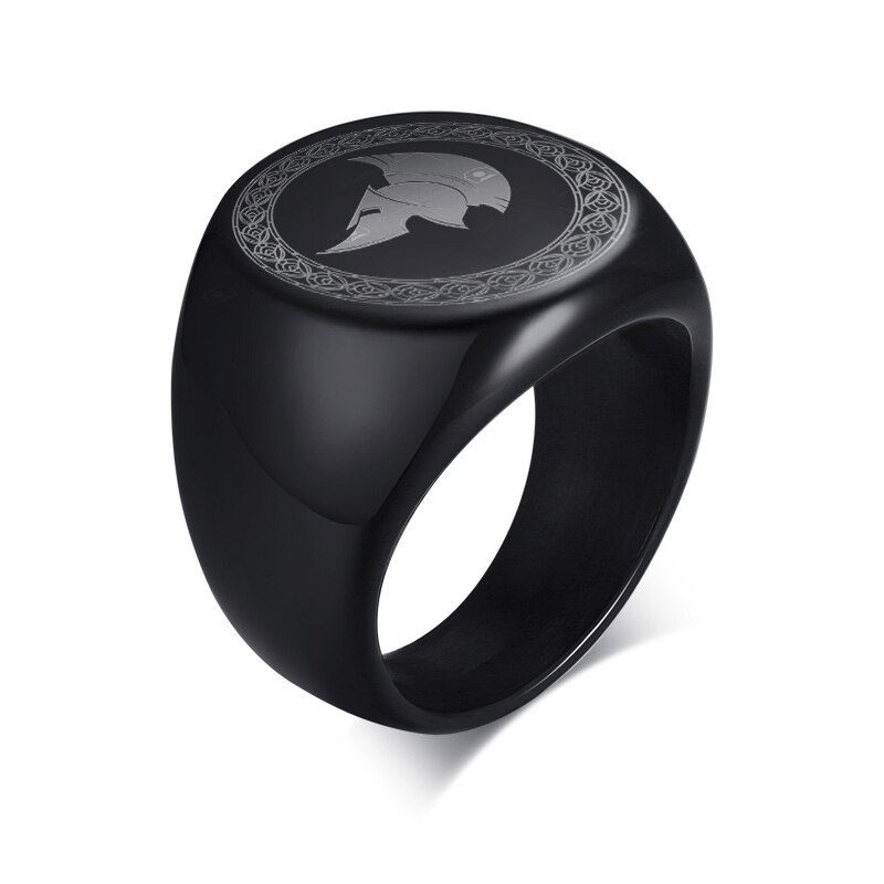 Neptune's Trident Medallion Signet Rings for Men Stainless Steel Black Poseidon's Astrology Band Male Jewelry