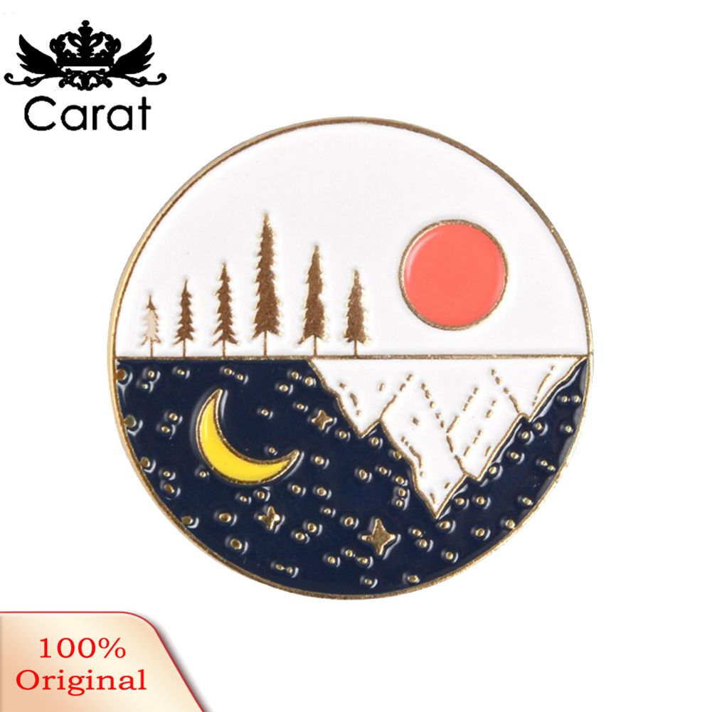 Unisex Cute Moon Sun Enamel Round Shape Brooch Pin Jacket Collar Bag Badge Gift