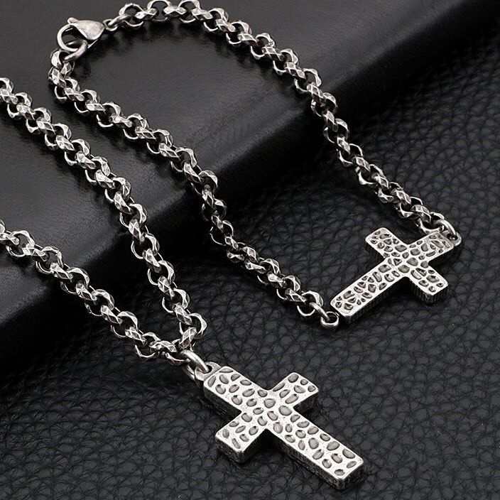 Classic 5MM Thick Chain Link & Cross Bracelet Men Male Religious Jewelry Stainless Steel Pendant Necklace Mens Bracelets Bangles