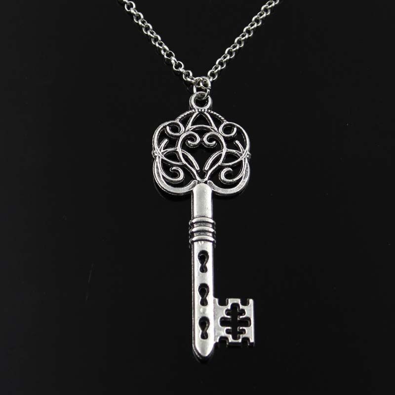 Simple Classic Fashion Vintage Skeleton Key Antique Silver Color Pendant Girl Short Long Chain Necklaces Jewelry For Women