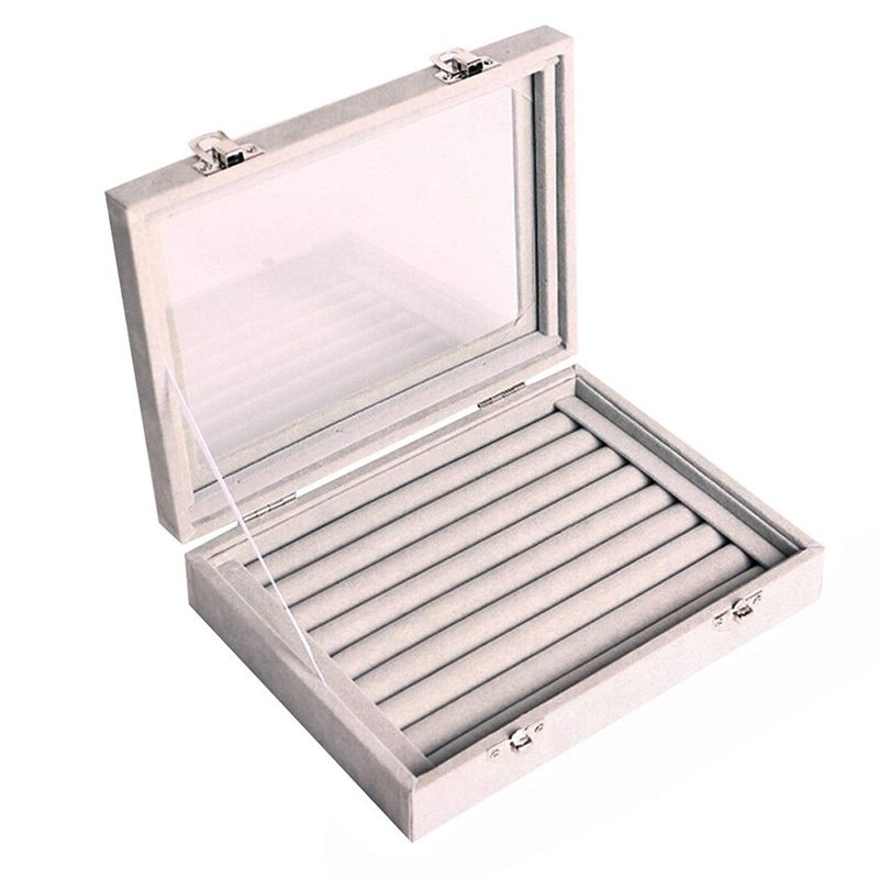 Jewelry Box Organizer 8 Grids with Glass Showcase Storage Container - Grey