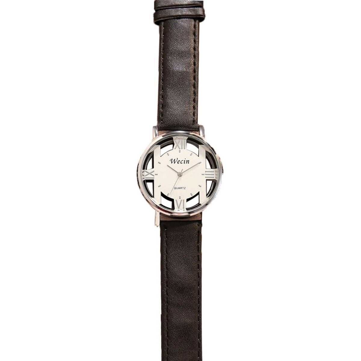 Unisex Fashion Faux Leather Band Analog Display Hollow Out Quartz Wrist Watch