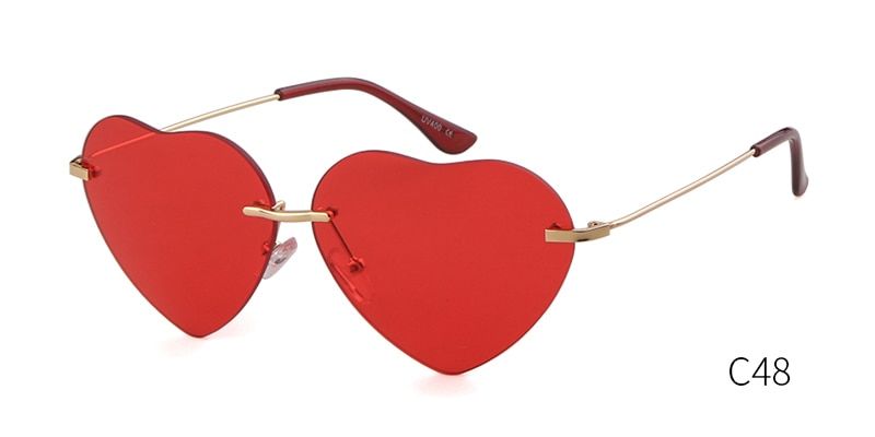 WHO CUTIE Fashion Red Heart Shaped Rimless Sunglasses Women 2020 Brand Design Frameless Cat Eye Sun Glasses Shades Female S376