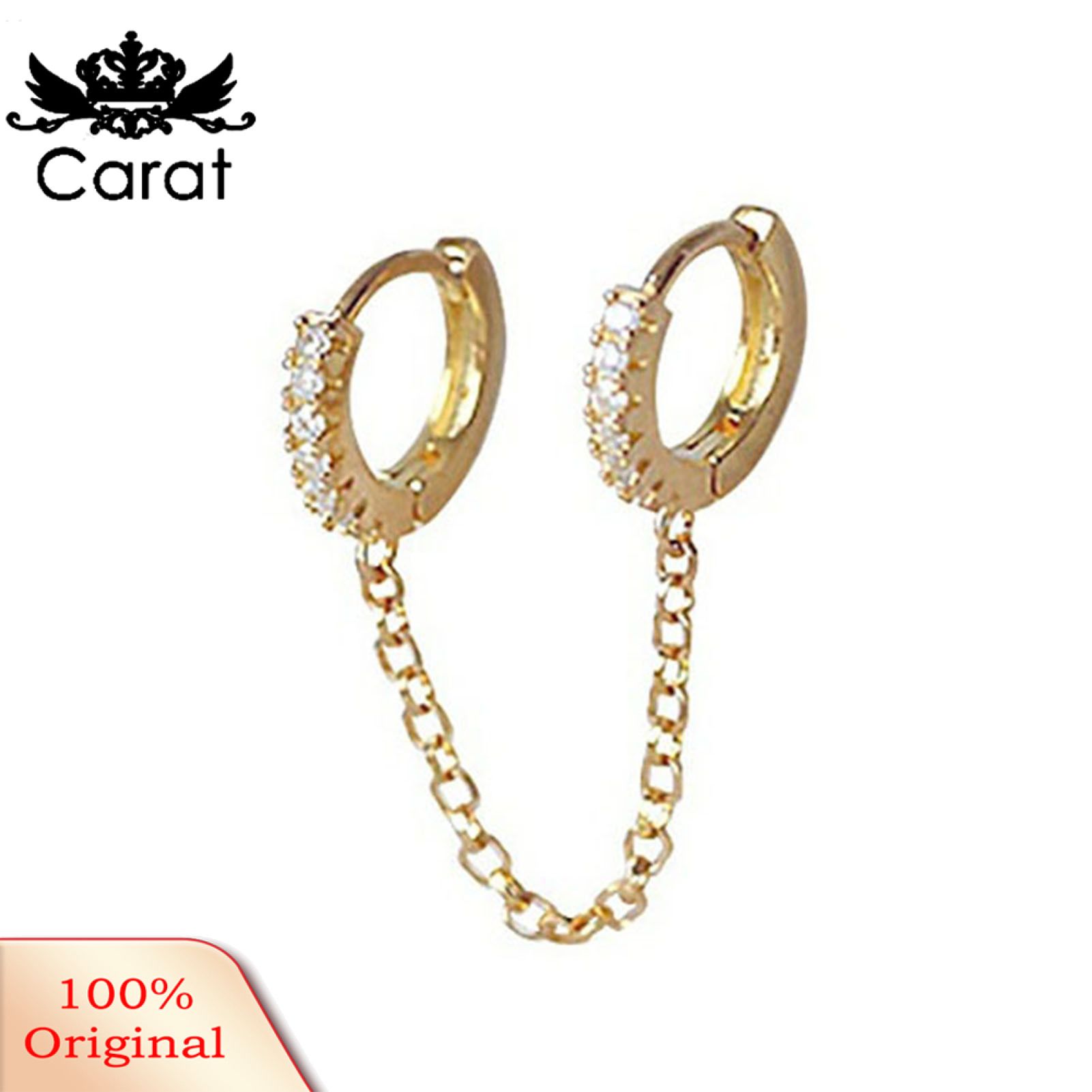 Carat 1 Pair Hoop Earrings Chain Tassel Cubic Zirconia Women Shiny Double Ear Pierced Circle Earrings Jewelry Accessories