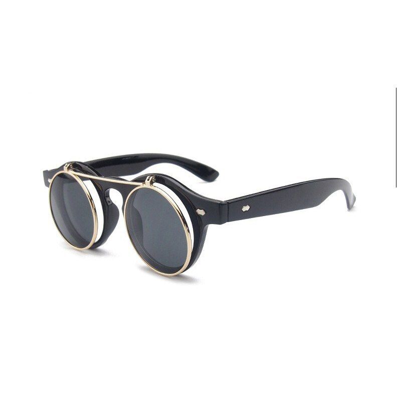 Bright blackMultiSunglasses men Vintage Steampunk Goggles Clip on sunglasses Retro Flip Up Eyeglasses Gothic Eyewear Punk men Glasses Oculos
