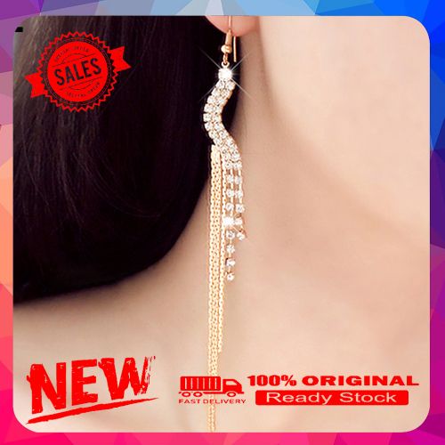 Women's Elegant S-shape Rhinestone Cocktail Chain Tassels Dangle Linear Earrings
