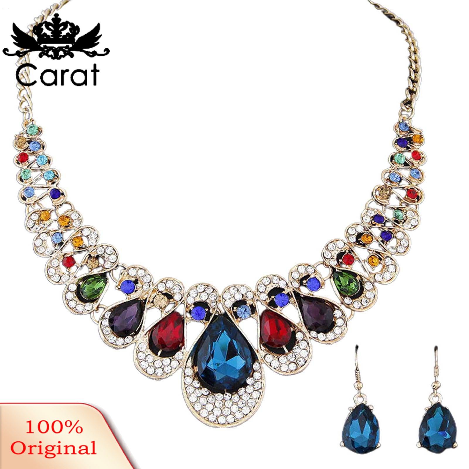 Wedding Earrings Neckle Shiny Waterdrop Shape Faux Gem Women Jewelry Set