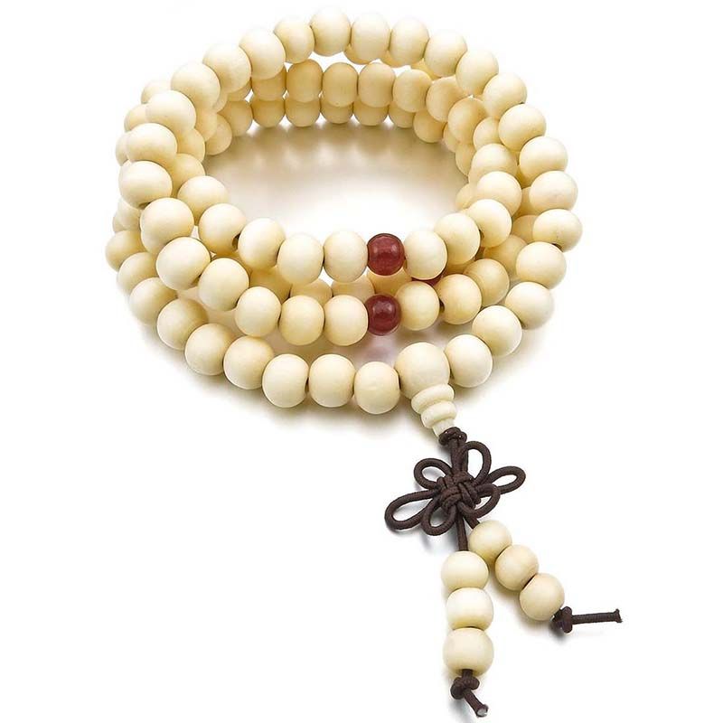 JAERBEE 8mm Wood Necklace Tibetan White Sandal 108pcs Bead Buddhist Prayer Bracelet Man, Woman