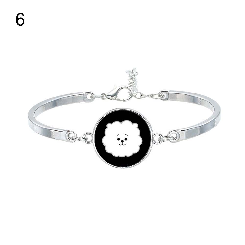 K-POP BTS Bangtan Boys Cartoon Figure Cabochon Charm Bangle Unisex Bracelet