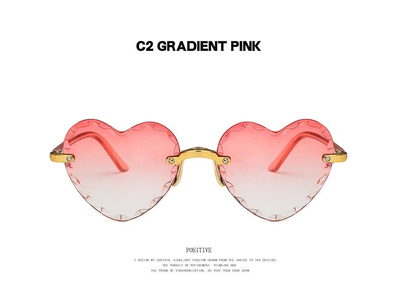 Ladies Heart Shaped Sunglasses metal Women Brand Designer Fashion Rimless Gradient Sun Glasses Oculos UV400