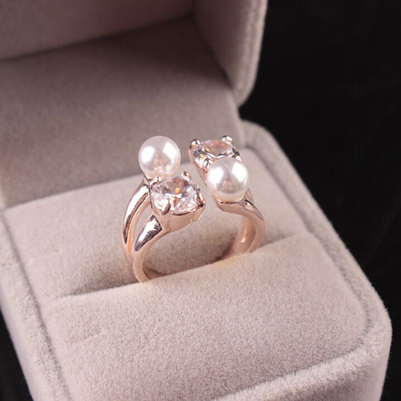 Gifts  Zircon ring 1 piece  Fashion  Crystal  Fine    Pearl  Ring  Adjustable  Opening