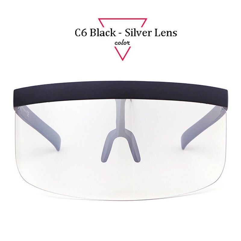 C6 Silver LensALOZ MICC Women Oversize Shield Visor Sunglasses Women Retro Windproof Glasses Men Shield Visor Flat Top Hood Eyeglasses Q439