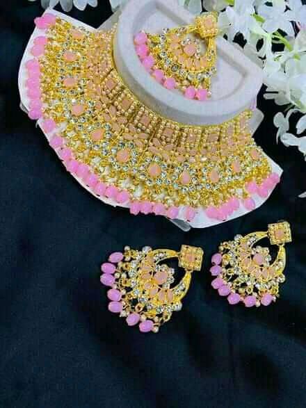 Traditional Wedding/Party Bridal Choker Necklace Earrings And Tikli Jewellery Set - Necklace For Girls - Necklace For Girls - Necklace For Girls