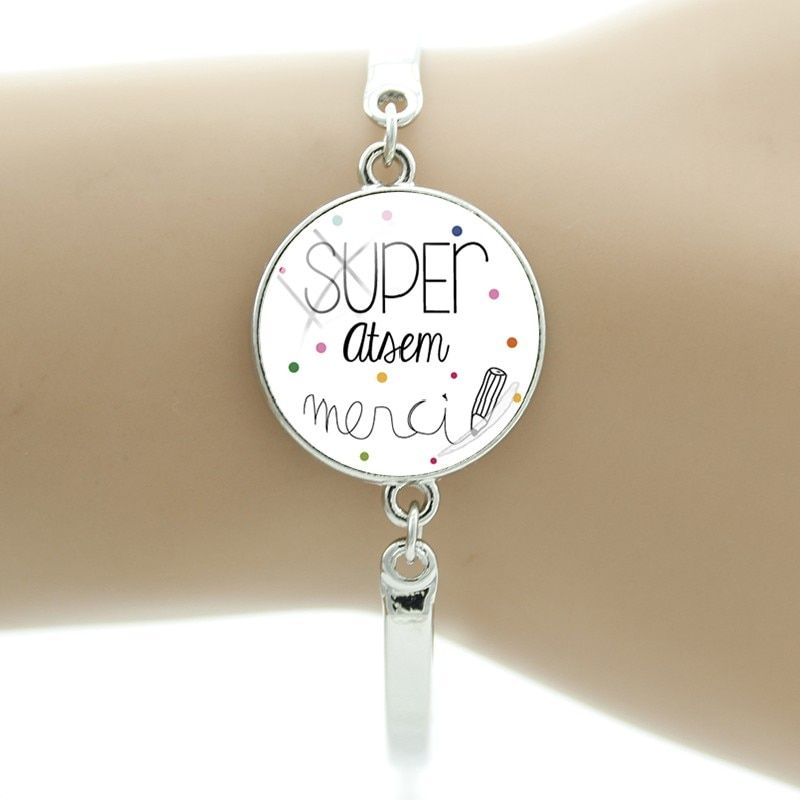 JWEIJIAO French 'Je Suis une maitresse' Design Bracelet Glass Dome Super Maitresse Charms Chain Bangles Jewelry Gift JE10