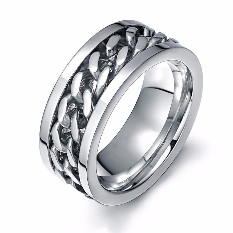8mm Spinner Ring For Men Stainless Steel  Chain Wedding Men's Anti Stress Jewelry