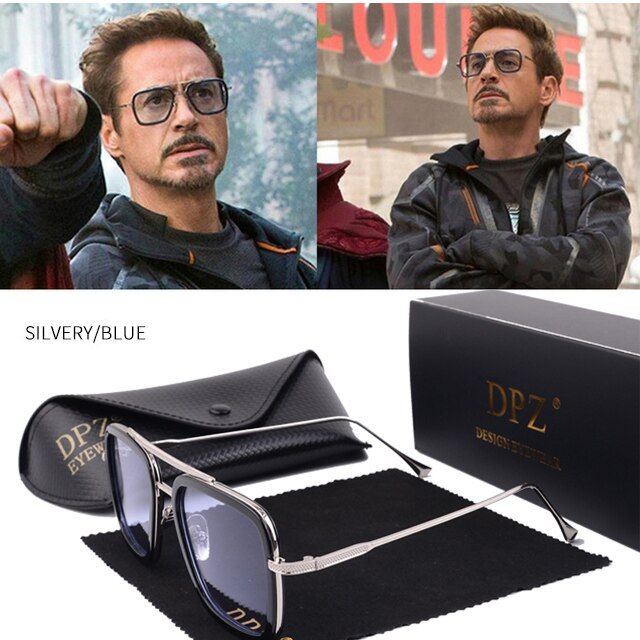 C13 sillver frameDPZ Fashion Avengers Tony Stark Flight 006 Style Sunglasses Men Square Aviation Brand Design Sun Glasses Oculos De Sol UV400
