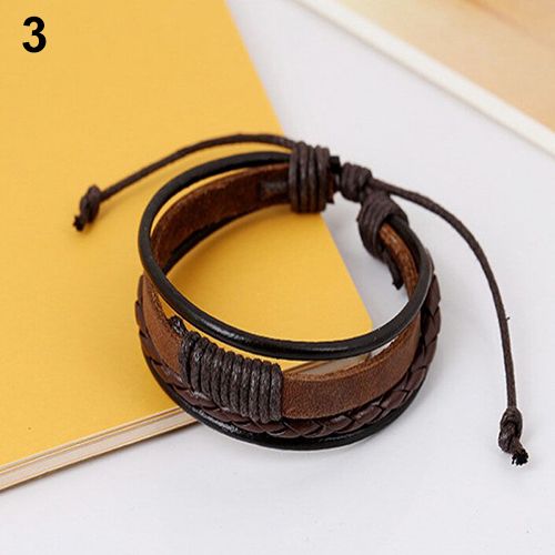 Uni Vintage Retro Multilayer Braided Faux Leather Wristband Brelet Bangle