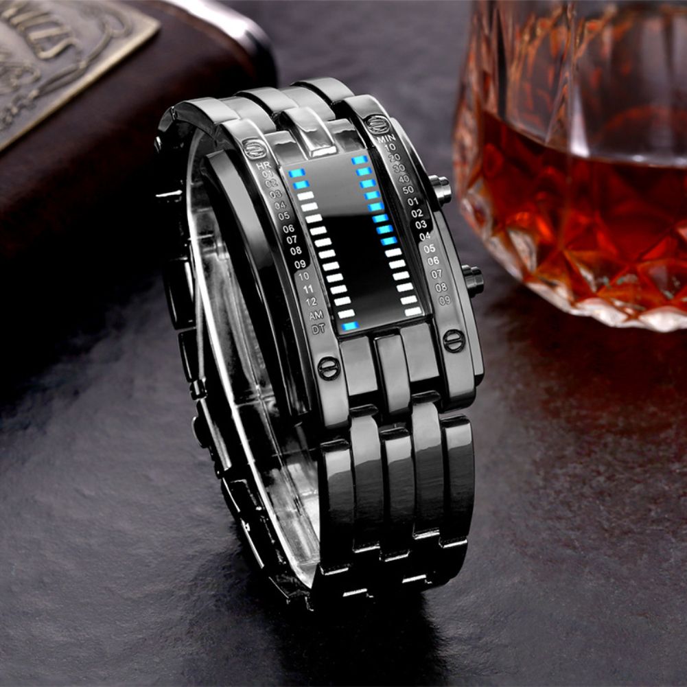 1 pcs LED creative binary double-line steel belt fashion student couple electronic watch with durability