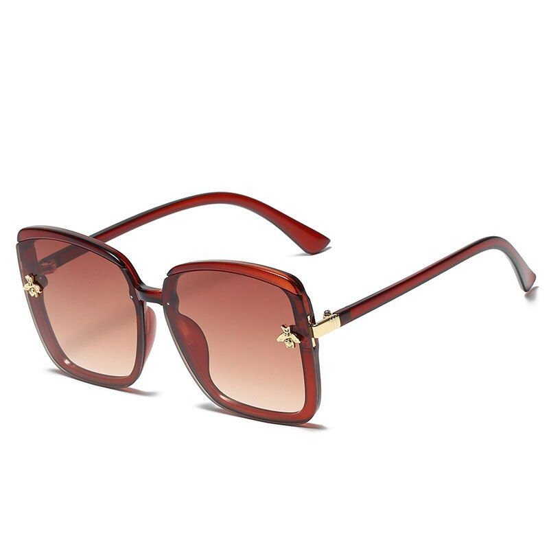 Brown Brown2020 Fashion Luxury Famous Brand Design Ladies Vintage Square Sunglasses Women Small Bee Oversized Sun Glasses For Female UV400