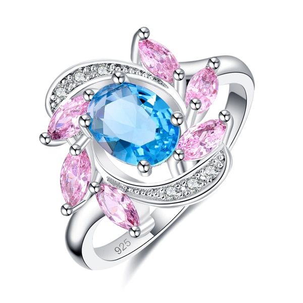 Lingmei Beauty Bohemia Wedding BandSilver ColorJewelry Multi Purple Blue Zircon Women Ring Size 6 7 8 9 Anniversary Gifts