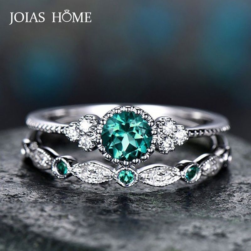 JoiasHome 925 Silver ring for women with round sapphire gemstones engagement female wedding party gift silver fine jewelry