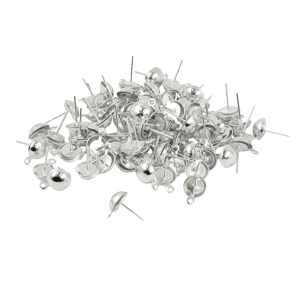 100x 8mm Half Ball Ear Pin Base for Women Earrings Jewelry Findings White K