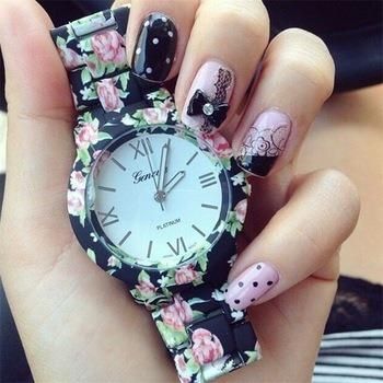 Fashion Printed Rose Flower bracelet watch