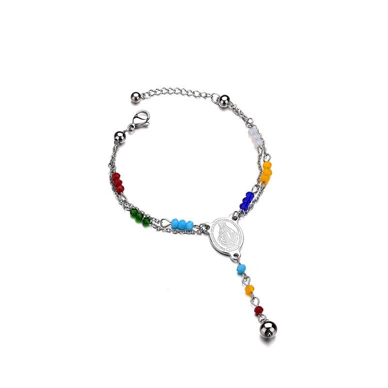 ELSEMODE Vintage Virgin Mary/Cross Double Layers Chain Bracelets&Bangles Stainless Steel for Women Charming Gifts Jewelry