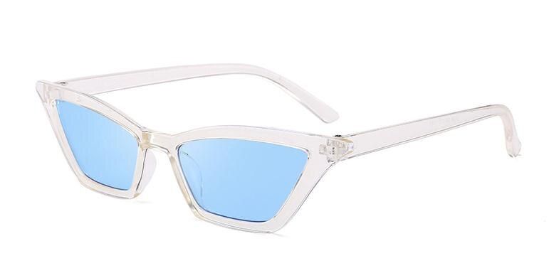 white-blue2018 Cat Eye Sunglasses Women Luxury Brand Designer Retro PC Frame Color Black Red Lens Mirror Female Sunglasses UV400