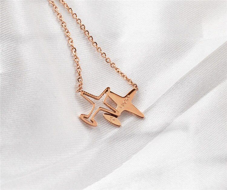 YUN RUO Rose Gold Silver Color Woman Jewelry Fashion Lucky Airplane Pendant Necklace 316 L Stainless Steel High Polish Wholesale