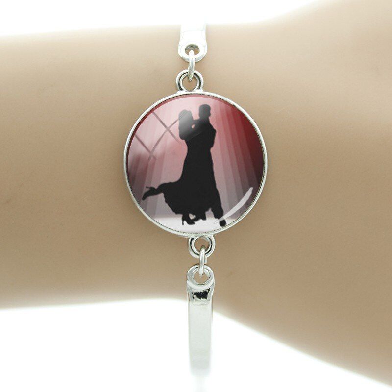 JWEIJIAO Ballet Dancer Figure Silhouette Charms Bracelet Lovers Ballroom Dancing Chian Bracelets Glass Cabochon Jewelry DS37