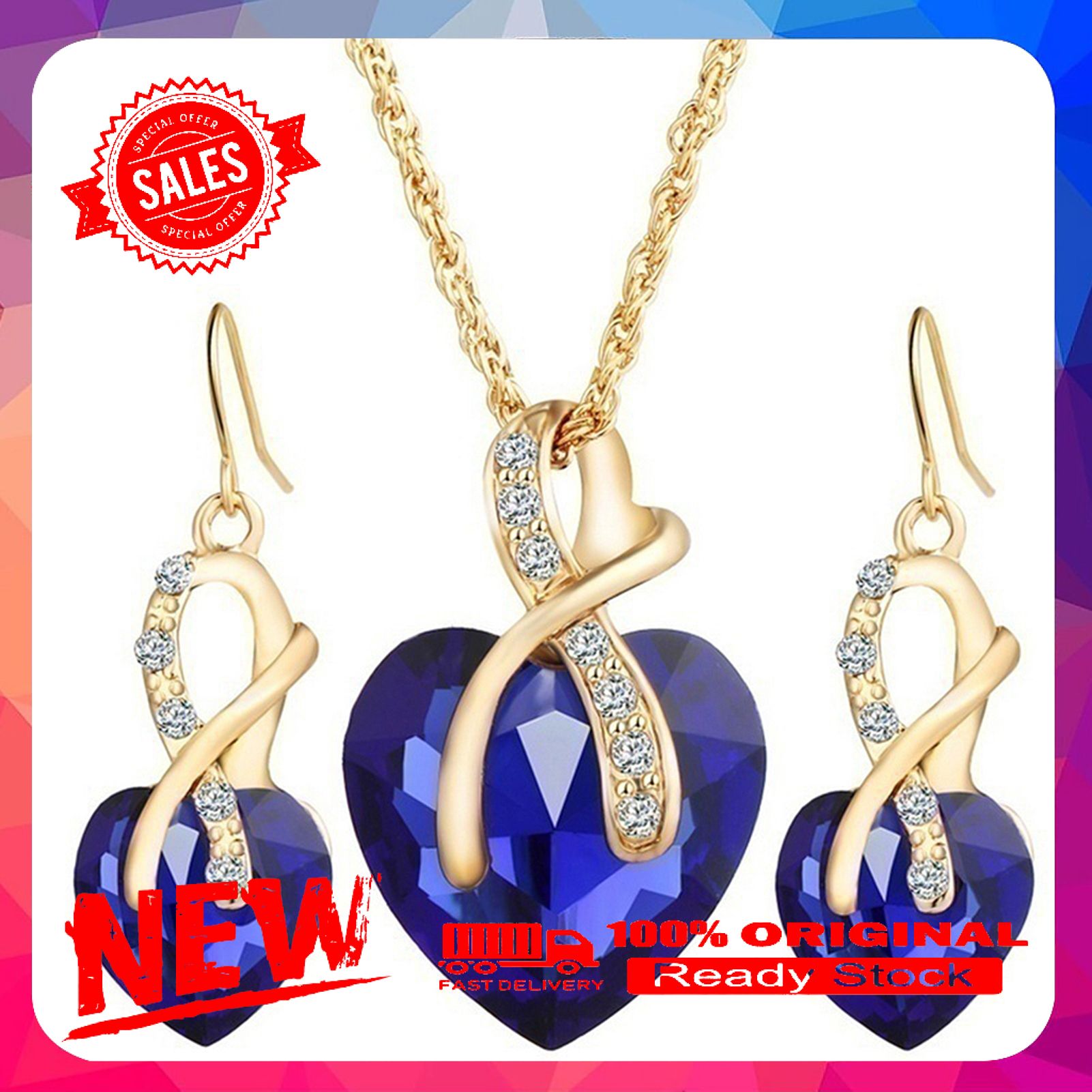 Jewelry Set Heart-Shaped Durable Alloy Necklace Earrings Jewelry Sets for Party