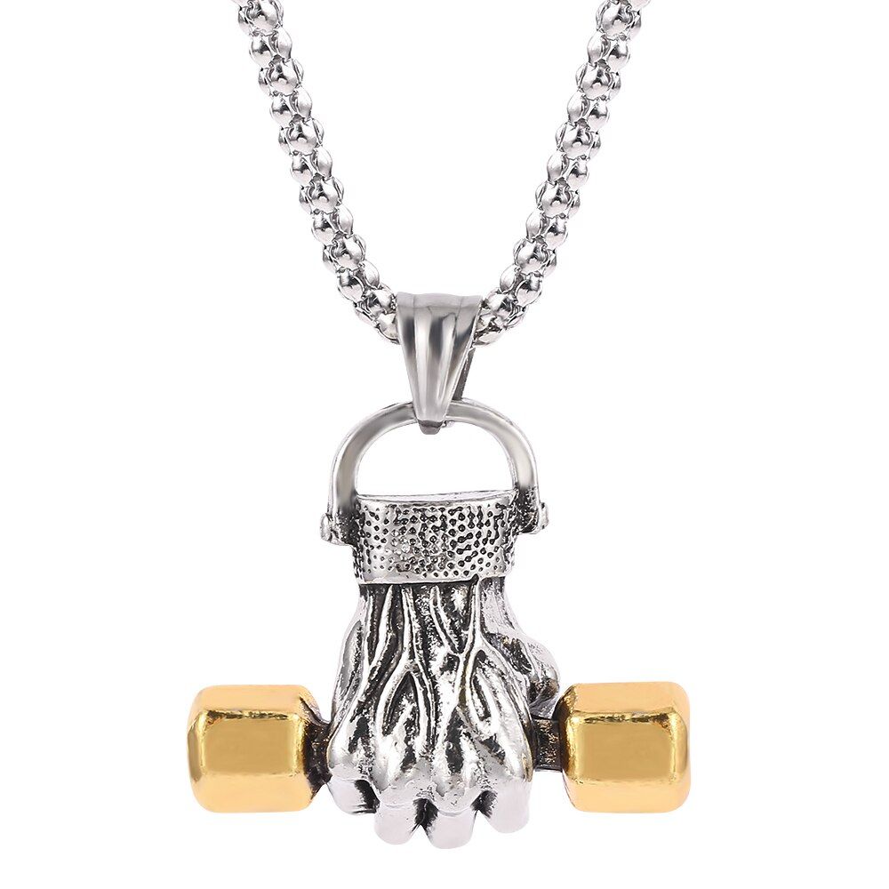 Weight Lifting Dumbbell Pendant Fitness Necklace Bodybuilding Gym Silver Color Barbell Men Necklace Fitness Jewelry