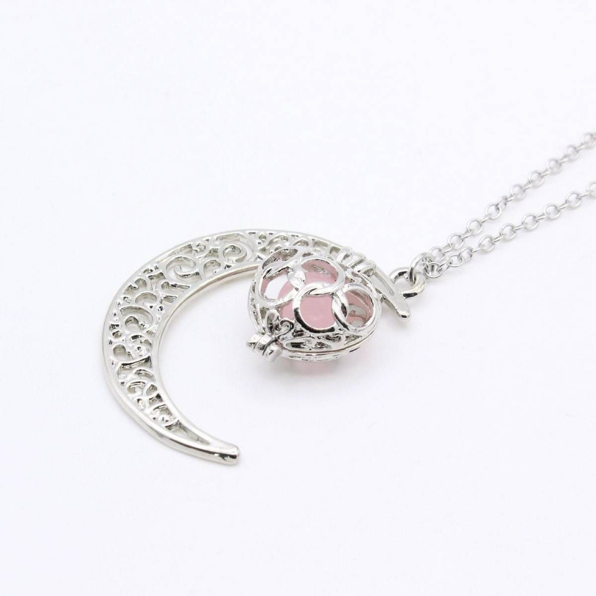 Korean fashion jewelry popular luminous gem moon heart necklace