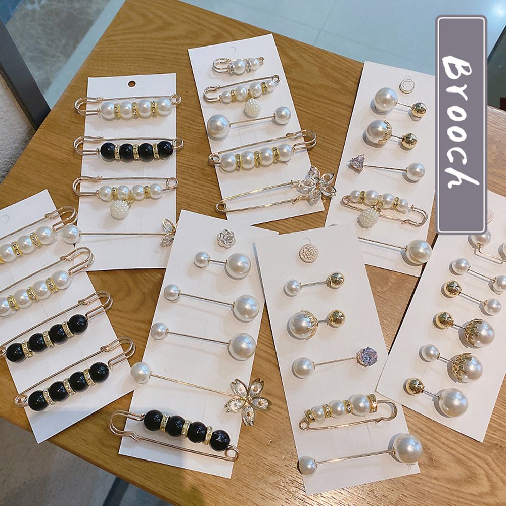 1 Set Fashion Pearl Pin Brooch Collar Cardigan Brooch Straps Fixed Anti Slip Pin Gift For Women Girls