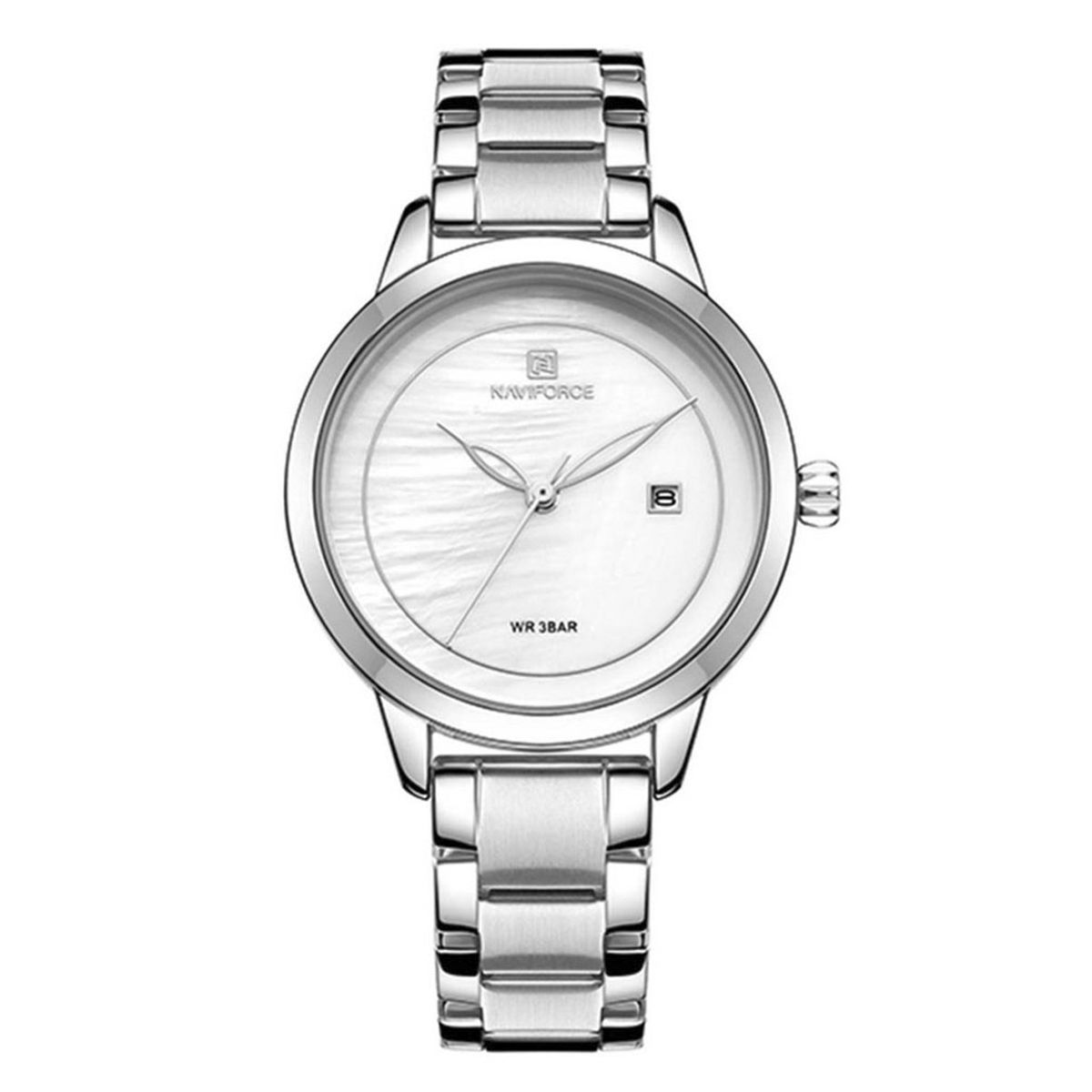 NAVIFORCE NF5008 Silver Stainless Steel Analog Watch For Women - White & Silver